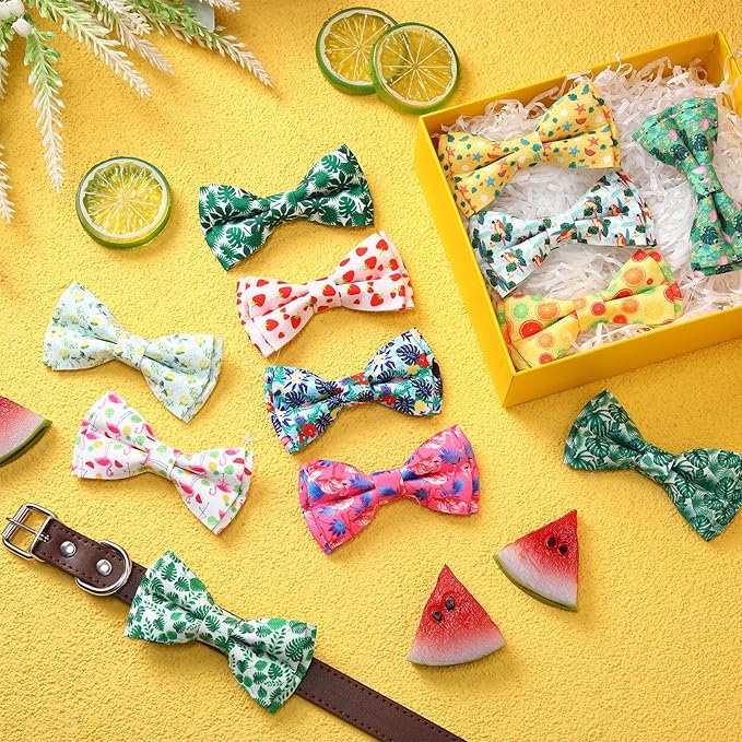 Hillban 50 Pcs Summer Collar Bow Ties for Dogs Hawaiian Dogs Collar Accessories for Pets Bow Ties Attachment with Elastic Bands Detachable Charms for Doggie Summer Hawaiian Costume