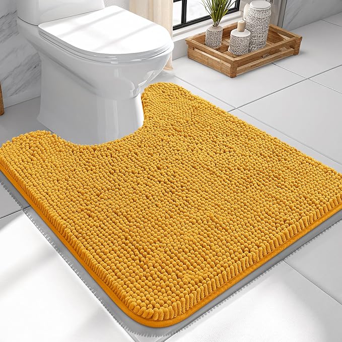 OLANLY Toilet Rugs U-Shaped 24x24, Extra Soft Absorbent Chenille Contour