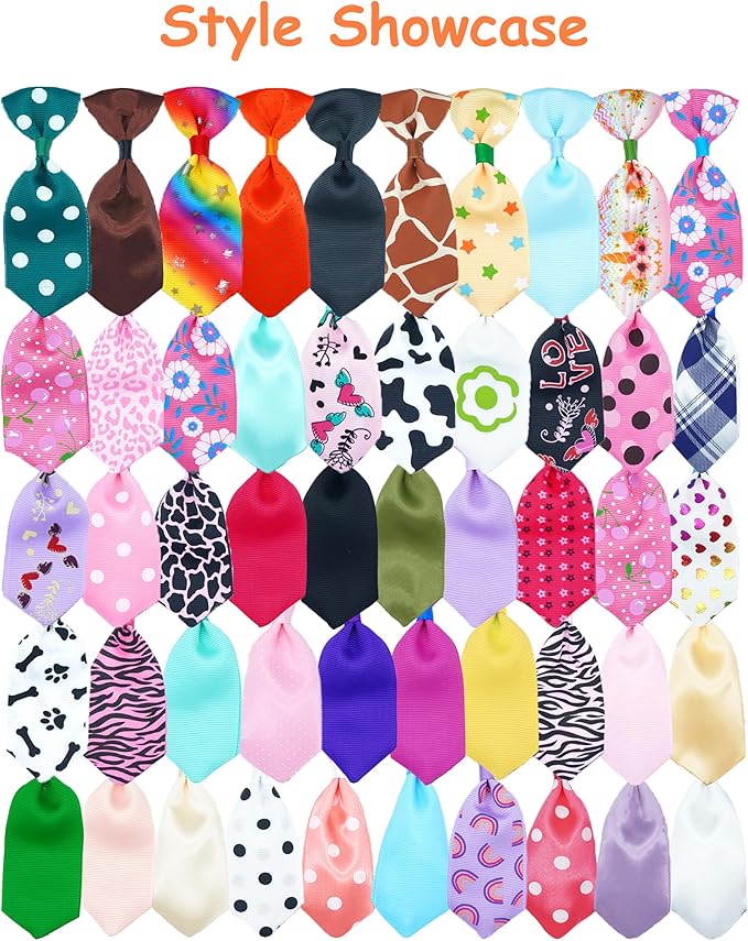 PET SHOW 50 Pack Small Dog Ties Bulk with Adjustable Collar Assorted Cute Neckties Puppy Bowties for Party Holiday Wedding Cats Neck Attachment Pet Grooming Accessories