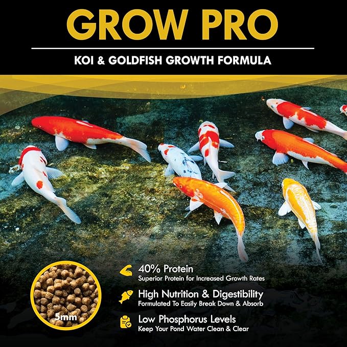 HALF OFF PONDS Grow Pro Koi Fish Food - 50 lb Floating Pellets, 5mm Size - Goldfish Food for Ponds - 40% Protein with Fish Meal & Probiotics - Designed for Rapid Growth & High Digestibility