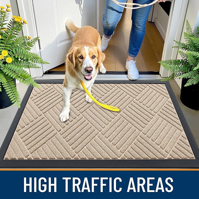 OLANLY Front Door Mat Outside Entrance 33x21, Heavy Duty Sturdy Natural Rubber