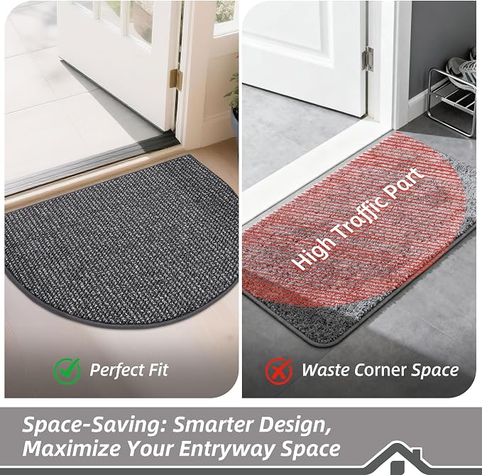 BEQHAUSE Dirt Trapper Door Mat 32" x 48" Half Circle Non-Slip Washable Doormats