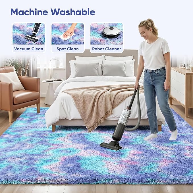 Rainbow Fluffy Rugs for Girls Bedroom: 5x7 Large Shag High Pile Area Rug