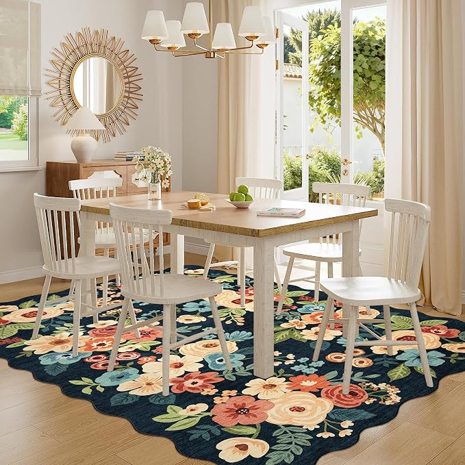 DUKINO 6x9 Area Rug, Floral Washable Rugs