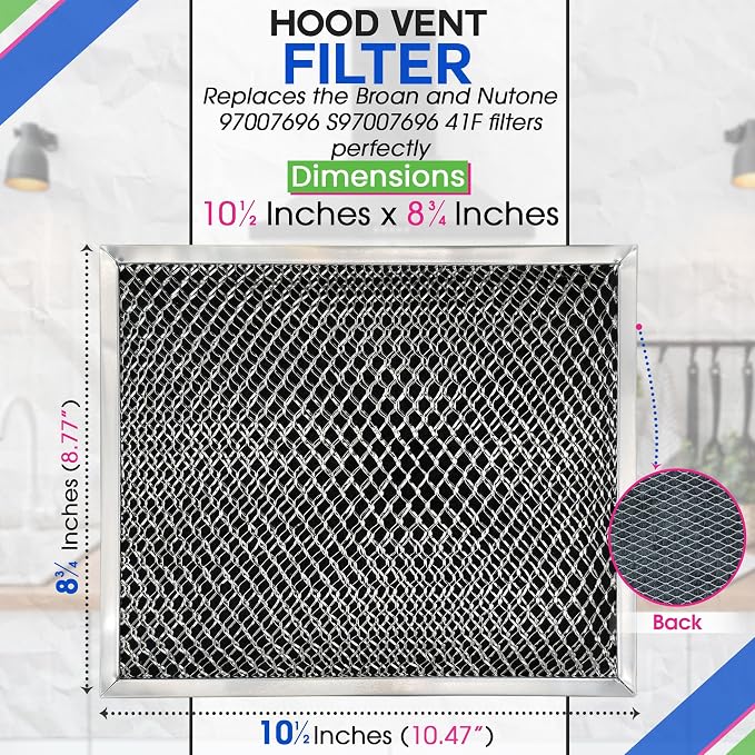 Stove Hood Vent Filter 10.5" x 8.8" 41F 97007696 Fits Nutone & Broan Range Hood