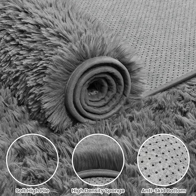 8x10 Area Rugs for Living Room Rug: Soft Fluffy Shag Light Gray Rugs for Bedroom