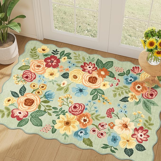 DUKINO 2x3 Entryway Rug, Floral Washable Indoor Door Mat