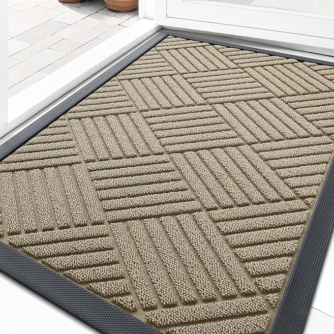 OLANLY Front Door Mat Outside Entrance 33x21, Heavy Duty Sturdy Natural Rubber