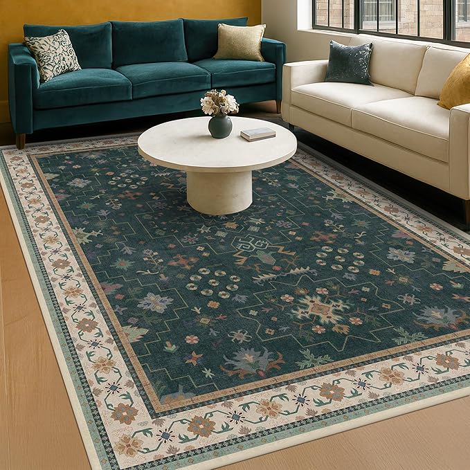 Hazo Haus Vintage Dark Green 6x9 Dining Room Rugs