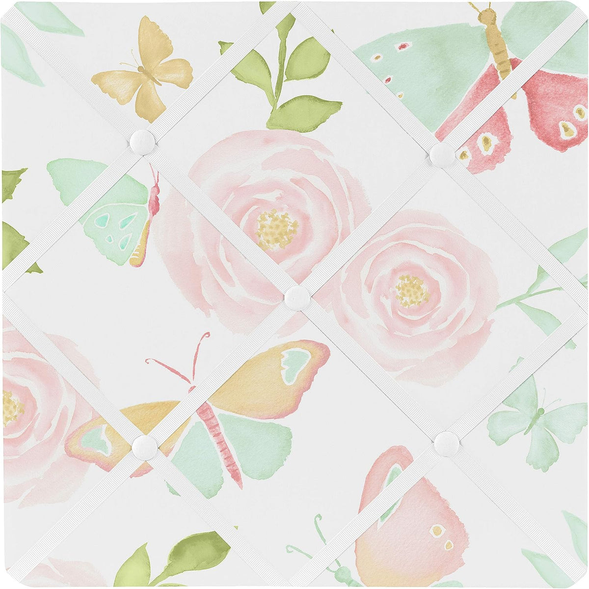 Sweet Jojo Designs Blush Pink, Mint and White Watercolor Rose Fabric Memory Memo Photo Bulletin Board for Butterfly Floral Collection