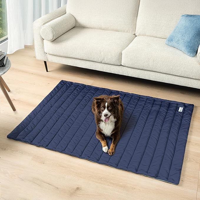 PetAmi Cooling Mat for Dog, Premium Pet Cooling Blanket for Crate Kennel, Indoor Cat Cool Sleeping Pad, Q-MAX Cold Sofa Couch Cover for Summer, Navy/Dusty Blue, Large (40x60)