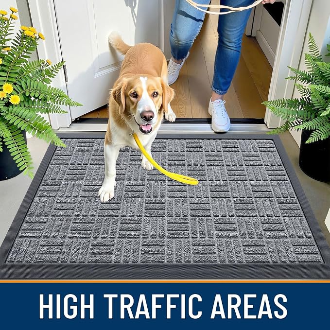 OLANLY Front Door Mat Outside Entrance 33x21, Heavy Duty Sturdy Natural Rubber