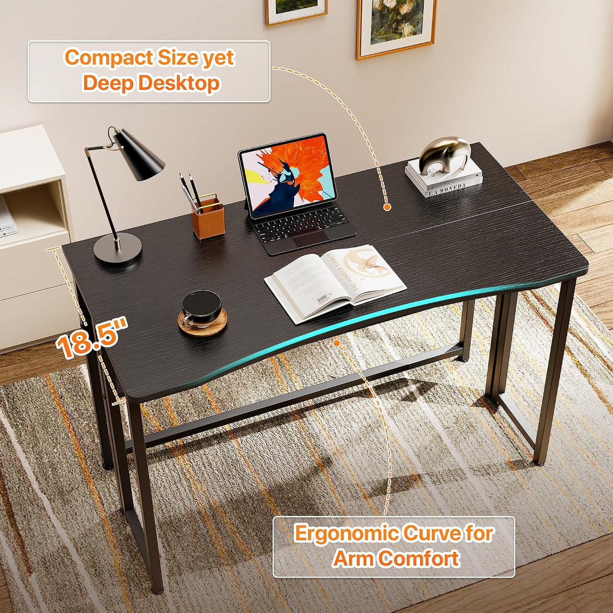 Huuger Folding Desk with Storage Shelf, 39.3 Inch Foldable Computer Table