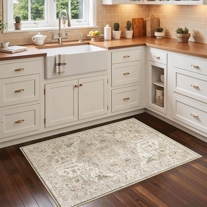 Madane Washable Area Rug 2x3, Small Entryway Rug Non-Slip Vintage Door Mat