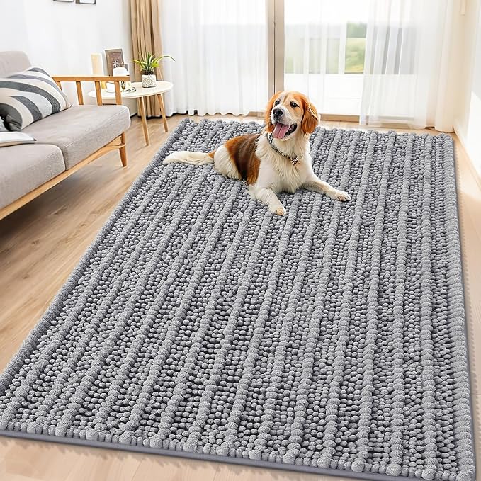 Smiry Dog Door Mat for Muddy Paws 71x46, Absorbent Dirt Trapper, Non-Slip