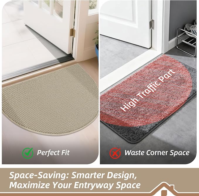BEQHAUSE Dirt Trapper Door Mat 17" x 30" Half Circle Non-Slip Washable Doormats