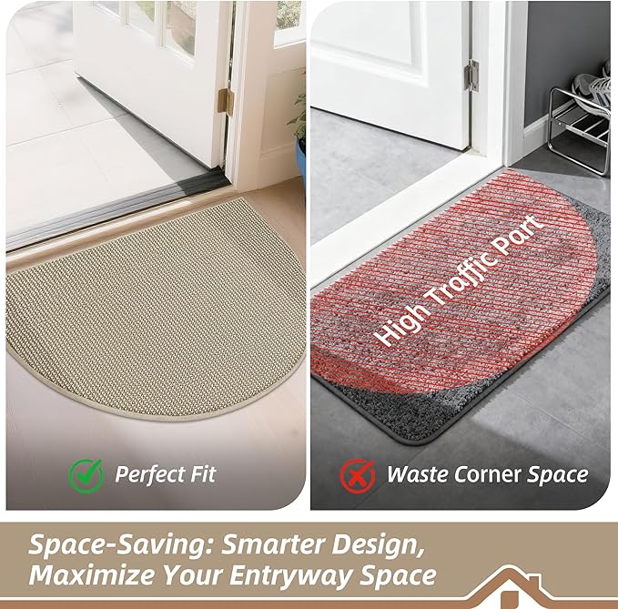 BEQHAUSE Dirt Trapper Door Mat 24" x 36" Half Circle Non-Slip Washable Doormats