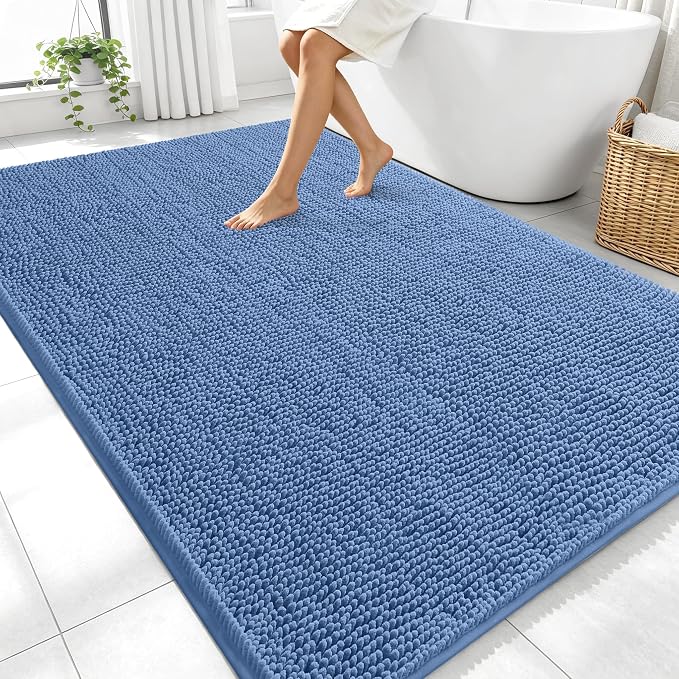 OLANLY Large Bathroom Rugs 70x46, Soft Absorbent Chenille Bath Rugs, Rubber