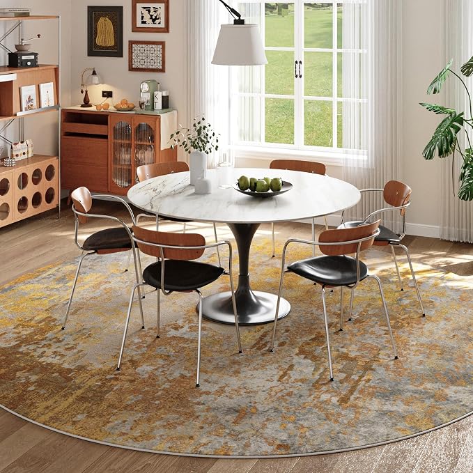 Beige Gold Round Area Rugs 4ft Washable Circle Rug