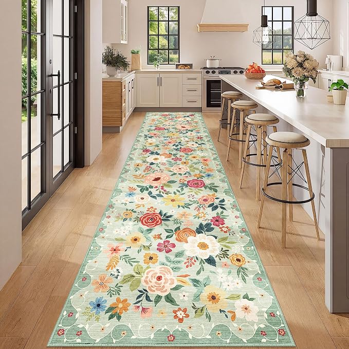 DUKINO 3x12 Washable Runner Rug, Non Slip Soft Floral Hallway Runner Rug