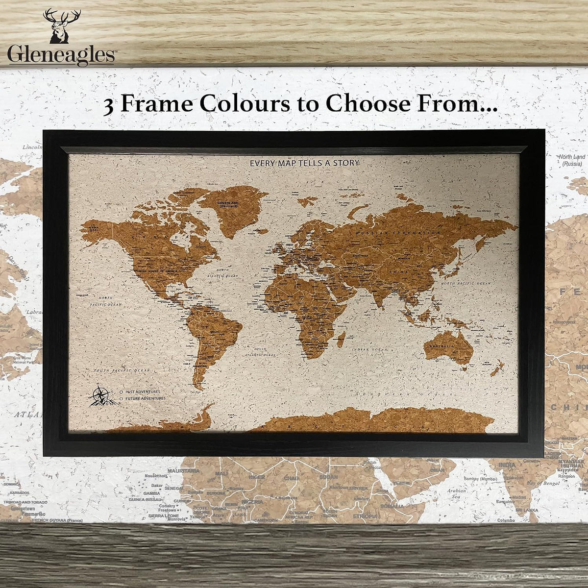 Gleneagles World Travel Map Pin Board - Beige Cork, 70 Pins, Wall Decor