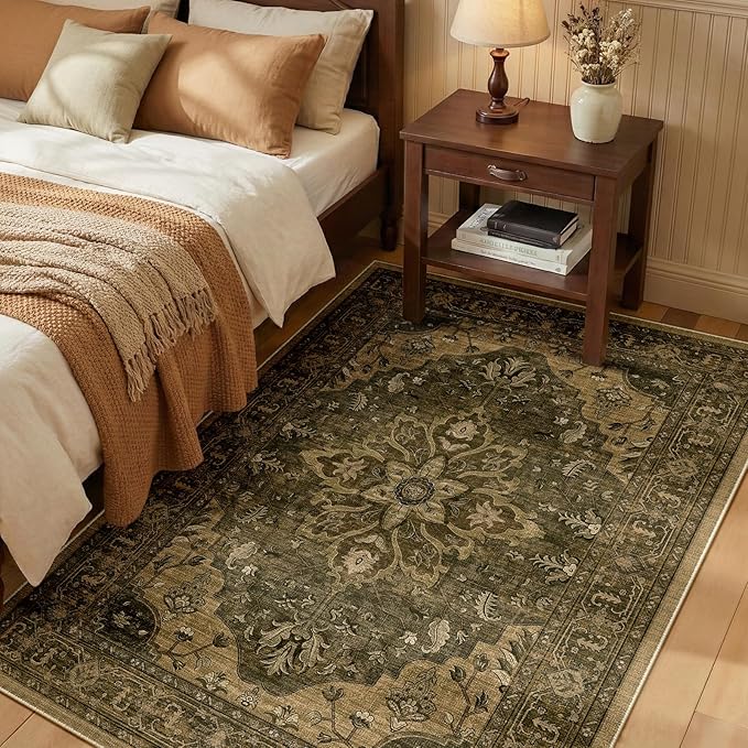 RELEANY Area Rugs 3'x4' Washable Non-Slip, Floral Vintage Distress Medallion