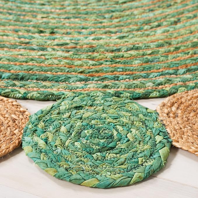 SAFAVIEH Cape Cod Collection 6' Round Green/Natural CAP201Y Handmade Boho
