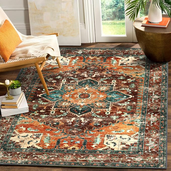 Yamaziot 6x9 Large Area Rug, Non-Slip Washable Boho Vintage Living Room Rug