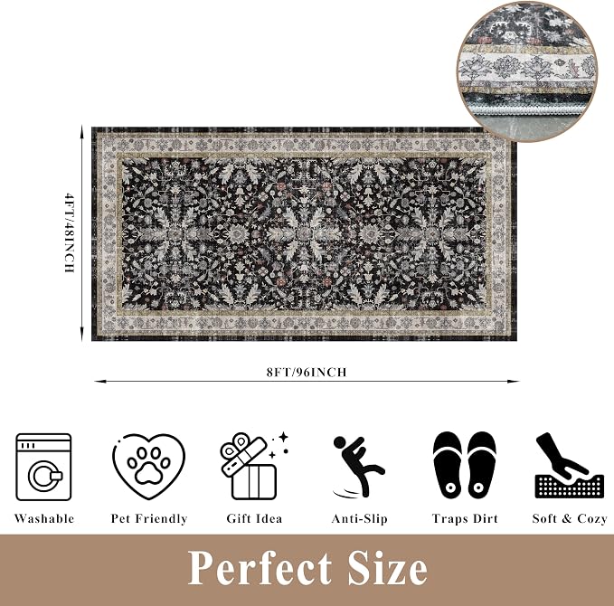 4x8 Rug Washable for Entryway Kitchen – Non-Slip Rubber Backed Area Rug for