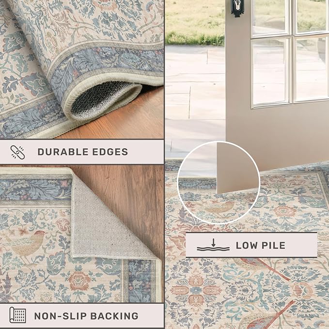 Hazo Haus Natural Red Blue 2'6"x8' Hallway Runner Rug, Boho Kitchen Floor Mat