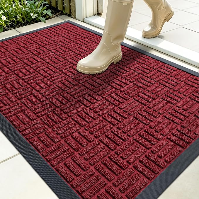 OLANLY Front Door Mat Outside Entrance 35x23, Heavy Duty Sturdy Natural Rubber