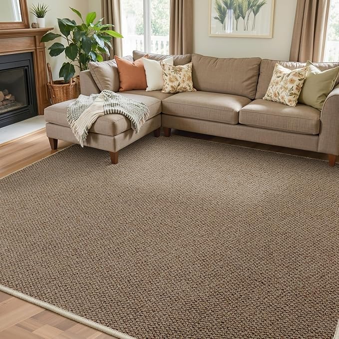 Faux Jute Area Rug 5'x7', Washable & Non-Slip, Taupe | 0.27" Low Pile Easy Jute