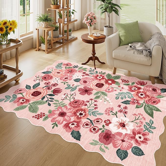 DUKINO 4x6 Area Rug, Floral Non-Slip Indoor Washable Rug