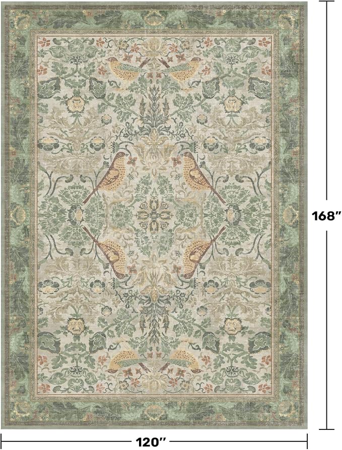 Floral Washable Large Rugs for Bedroom 10x14