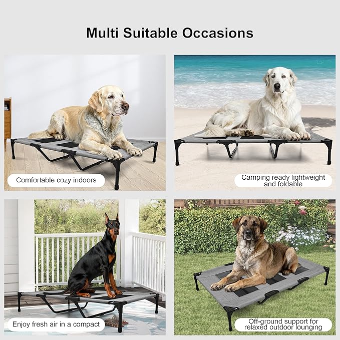 Raised Dog Bed Cooling Cot for Indoor Outdoor Use Portable Waterproof Mesh Pet Bed Washable for Large Medium Small Dogs, Grey