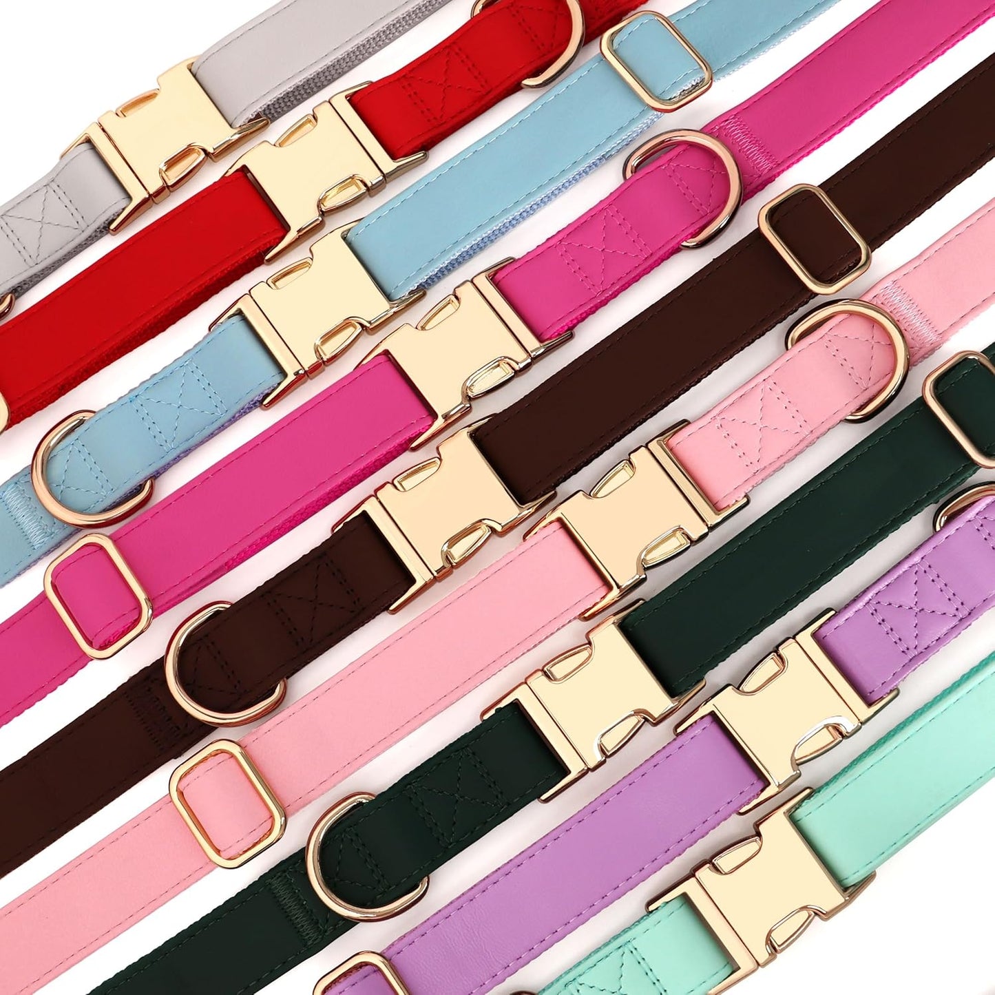 PET ARTIST PU Leather Dog Collar, Bright & Stylish Brown Dog Collar with Quick Release Gold Metal Buckle, Soft Nylon Padded Durable Pet Collars Adjustable for Medium Dogs, Neck Fit 13-19"