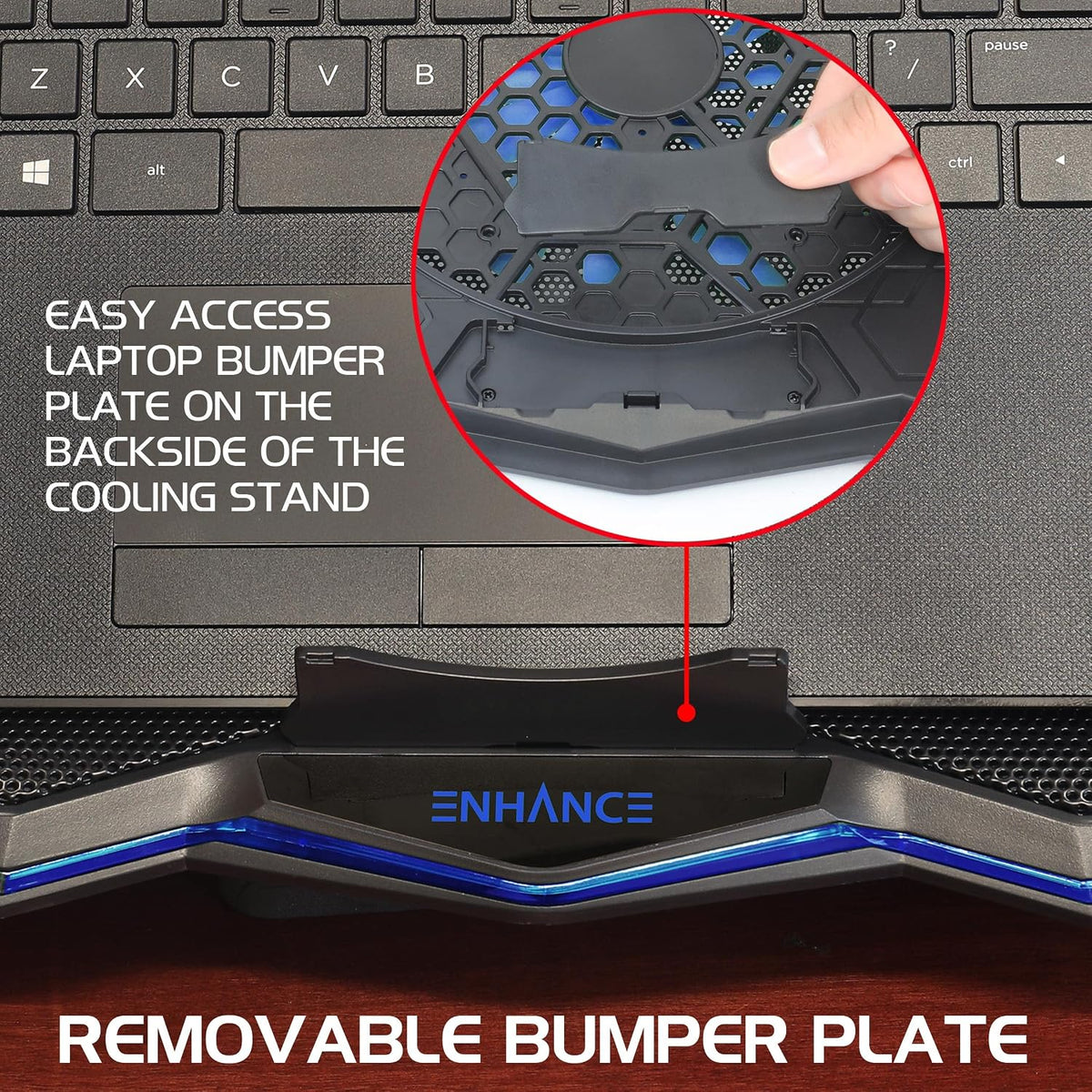 ENHANCE Cryogen 5 Gaming Laptop Cooling Pad Stand - Laptop Cooler with 7 Adjustable Height Settings & Dual USB Ports up to 17 inches - 1 Ultra Quiet High Performance LED Fan 800 RPM - Blue