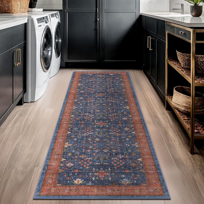 Hazo Haus Navy Blue Runner Rug 2x7