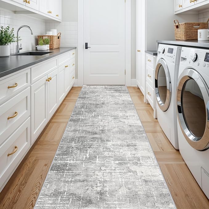 2'6x14 Abstract Kitchen Area Rugs: Farmhouse Washable Non-Slip Long Hallway Rug