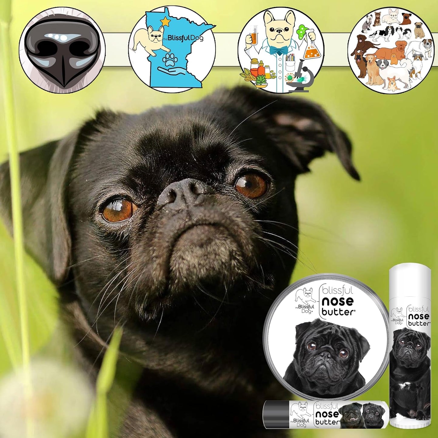 The Blissful Dog Black Pug Unscented Nose Butter, 4-Ounce