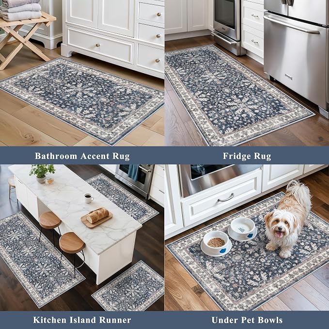 Kitchen Rug Sets 3 Piece Non Skid – Washable Small Kitchen Rugs and Runner Set