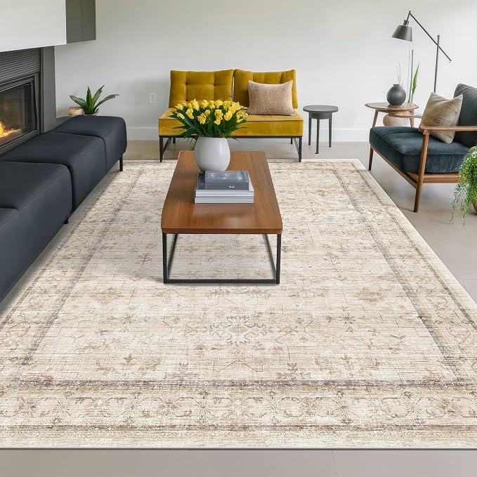 Hazo Haus Ivory 5x8 Area Rug for Bedroom, Home Office, Washable Non Slip