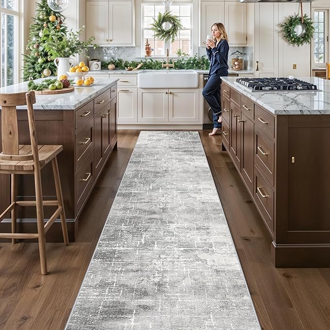 2'6x14 Abstract Kitchen Area Rugs: Farmhouse Washable Non-Slip Long Hallway Rug