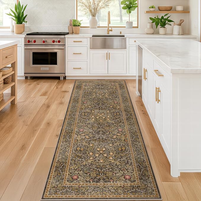 Washable Runner Rug Non Slip 2x6, Laundry Room, Bedroom Bedside, Vintage Floral