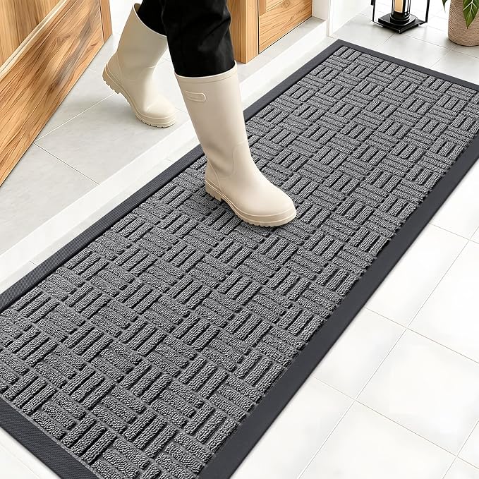 OLANLY Front Door Mat Outside Entrance 47x17, Heavy Duty Sturdy Natural Rubber