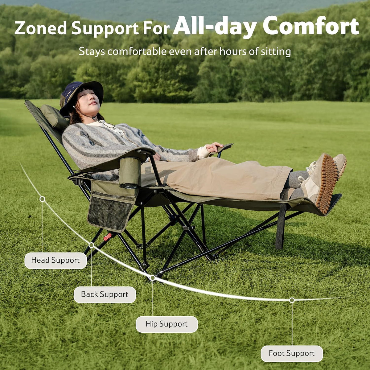 Naturehike 3-Position Adjustable Recliner with Footrest, Heavy Duty Folding Camping Chair, Portable Lounge Chair with Carry Bag, Cup Holder & Side Pocket for Beach, Patio, Lawn – Supports 330 lbs