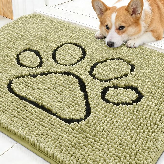 OLANLY Dog Door Mat for Muddy Paws 30x20, Paw Print Design, Absorbs Moisture