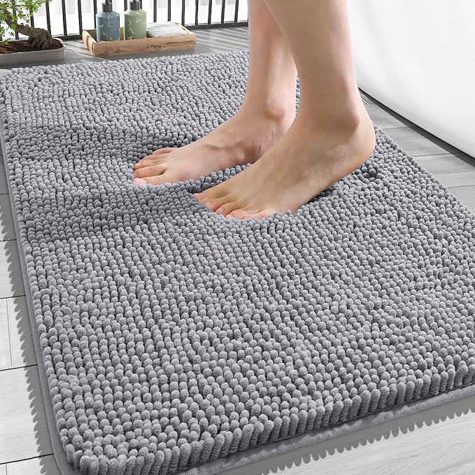 OLANLY Bathroom Rugs 34x21, Extra Soft Absorbent Chenille Bath Rugs, Rubber