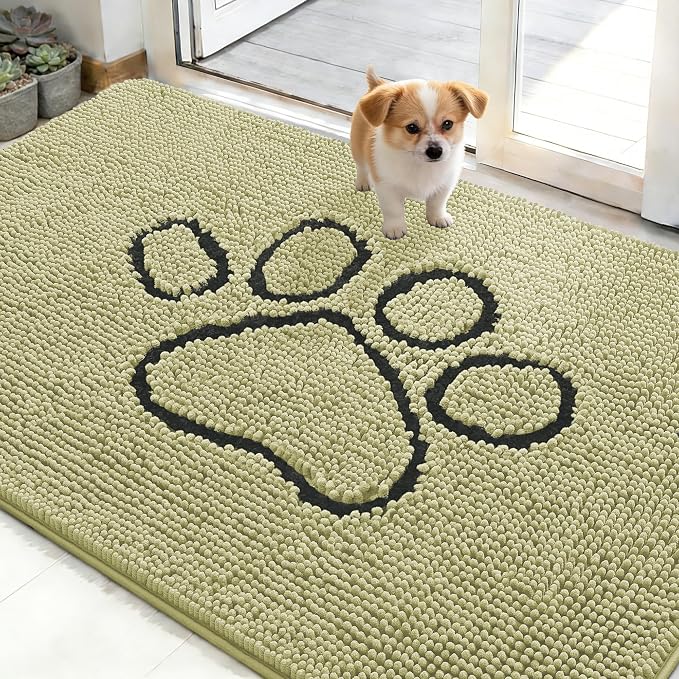OLANLY Dog Door Mat for Muddy Paws 48x30, Paw Print Design, Absorbs Moisture