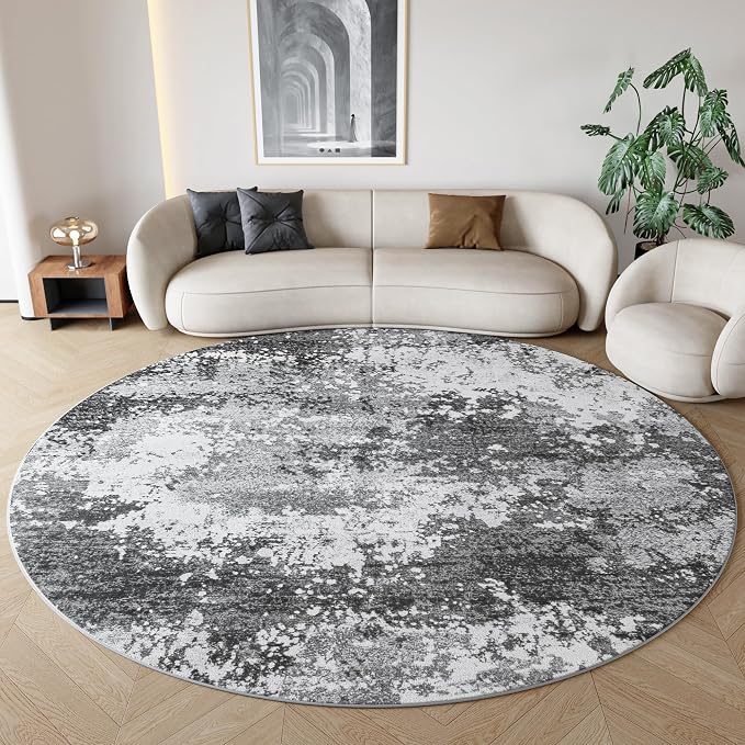 Washable 5 FT Round Rug Grey Circle Area Rugs